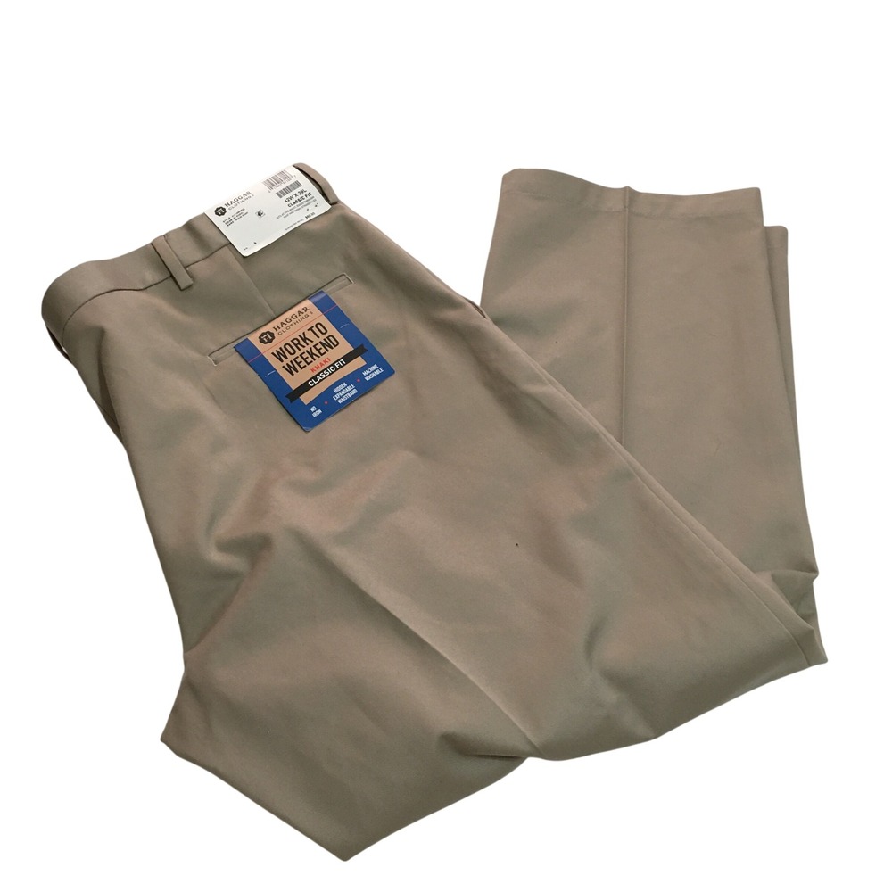 Haggar Khaki Pants Mens 42x29 Classic Fit NWT $60.00